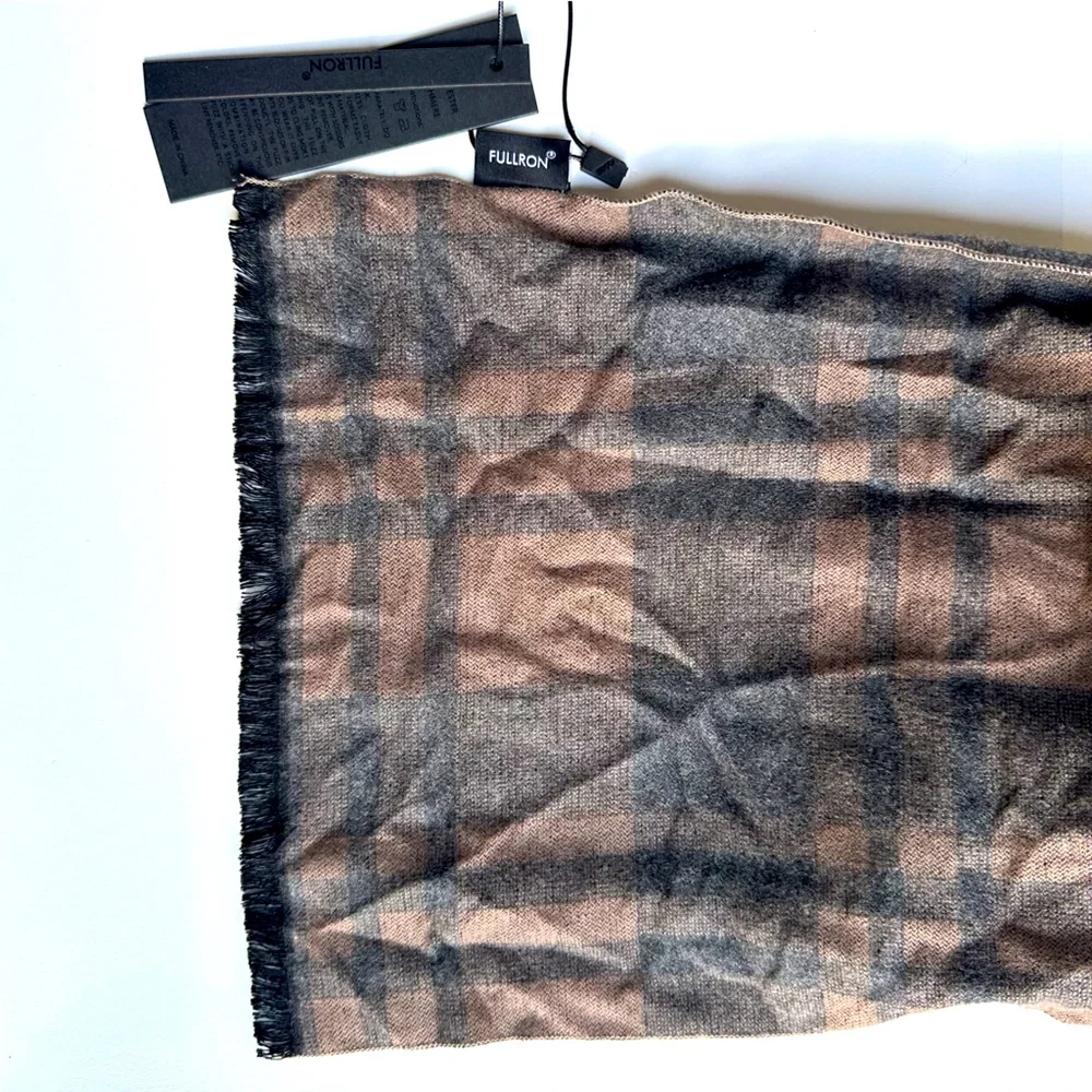 NWT FULLRON Men's Checkered Scarf - Black and Brown - cashmere blend